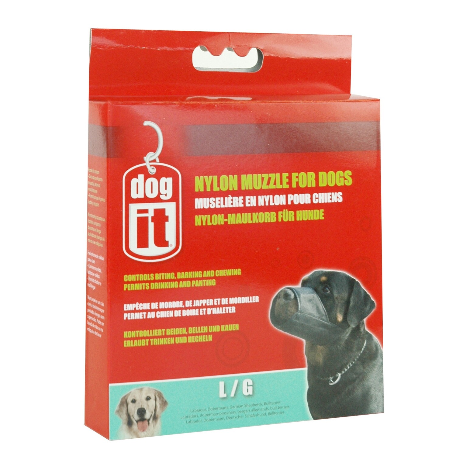 Dogit Nylon Dog Muzzle - Black - Large (18.5 cm / 7.3in)