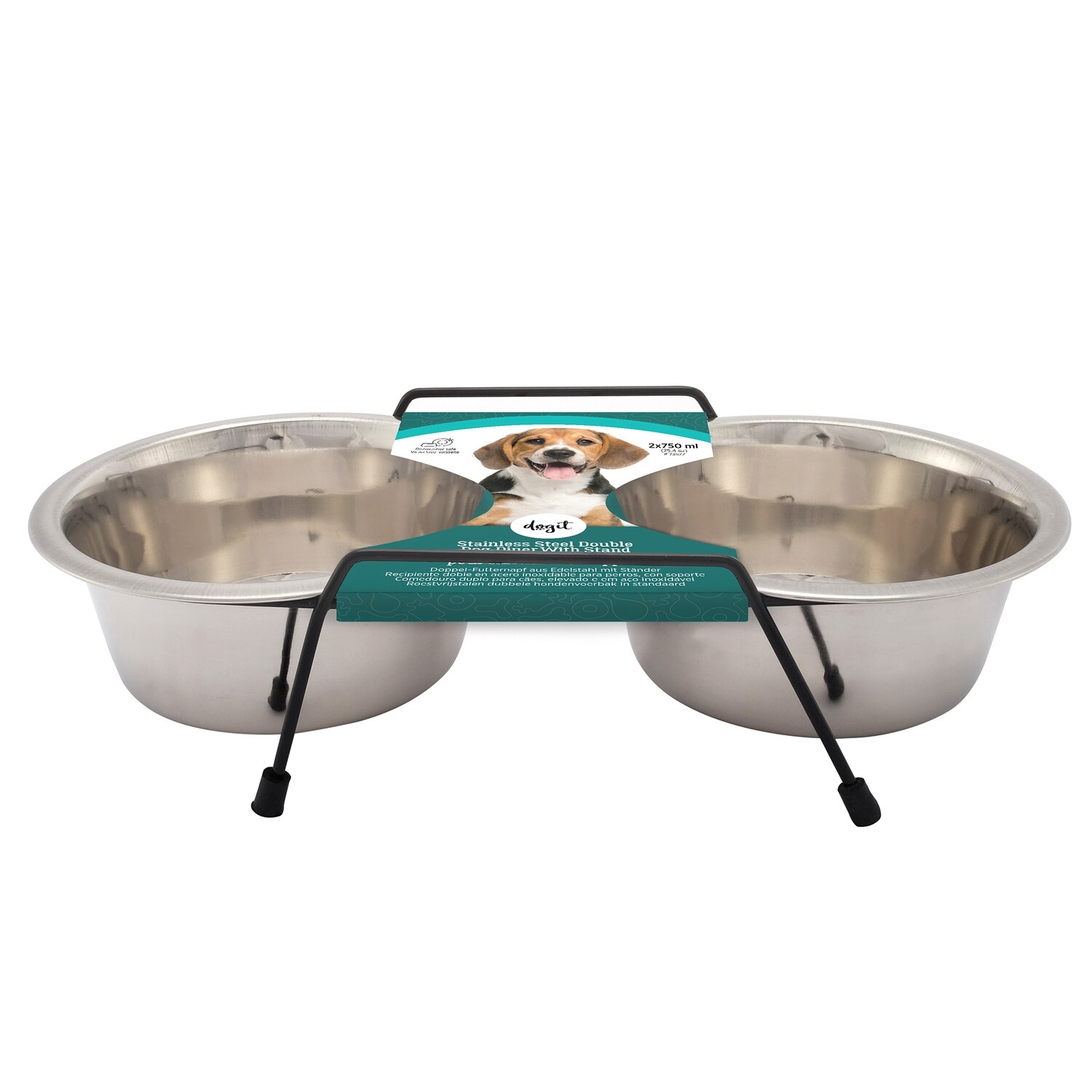 Dogit Stainless Steel Double Dog Diner, Medium - with 2 x 750ml (25 fl oz) bowls and stand