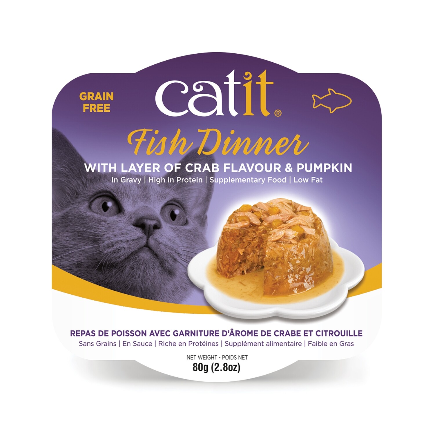 Catit Fish Dinner with Crab Flavor &amp; Pumpkin - 80 g (2.8 oz)