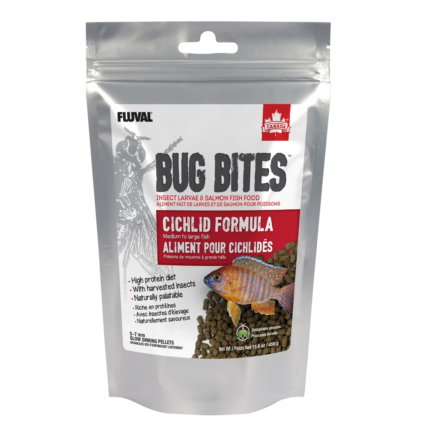 Nutrafin - Bug Bites Cichlid Formula Medium to Large Fish 5-7 mm pellets 450 g