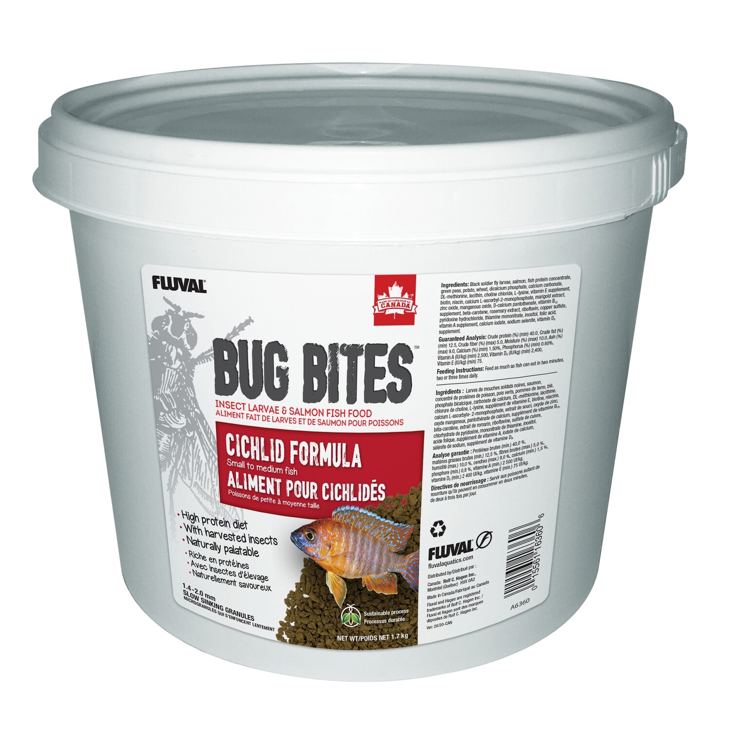 Nutrafin - Bug Bites Cichlid Formula - Medium to Large Fish - 1.4-2.0 mm granules - 1.7 kg (3.7 lbs)