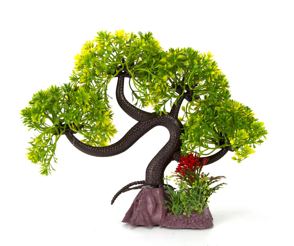Light Green Slanting Bonsai Plastic Plant 11&quot;
