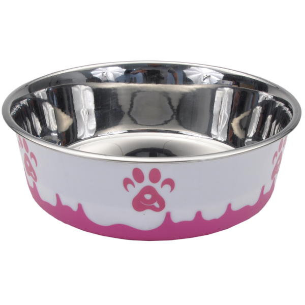 DSC Maslow Design Bowl Paw Pink/White 28 oz
