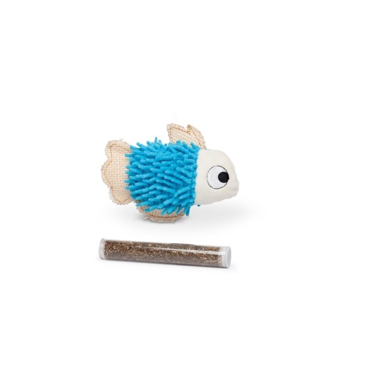 BUDZ Blue Fish Cat Toy With Catnip Pocket &amp; 1 Tube 4.5&quot;