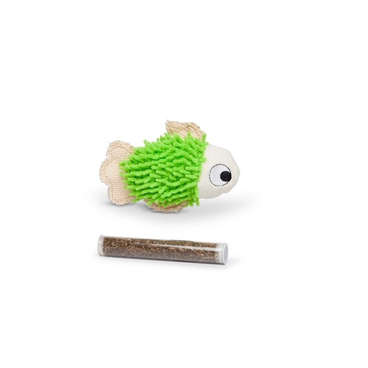 BUDZ Green Fish Cat Toy With Catnip Pocket &amp; 1 Tube 4.5&quot;