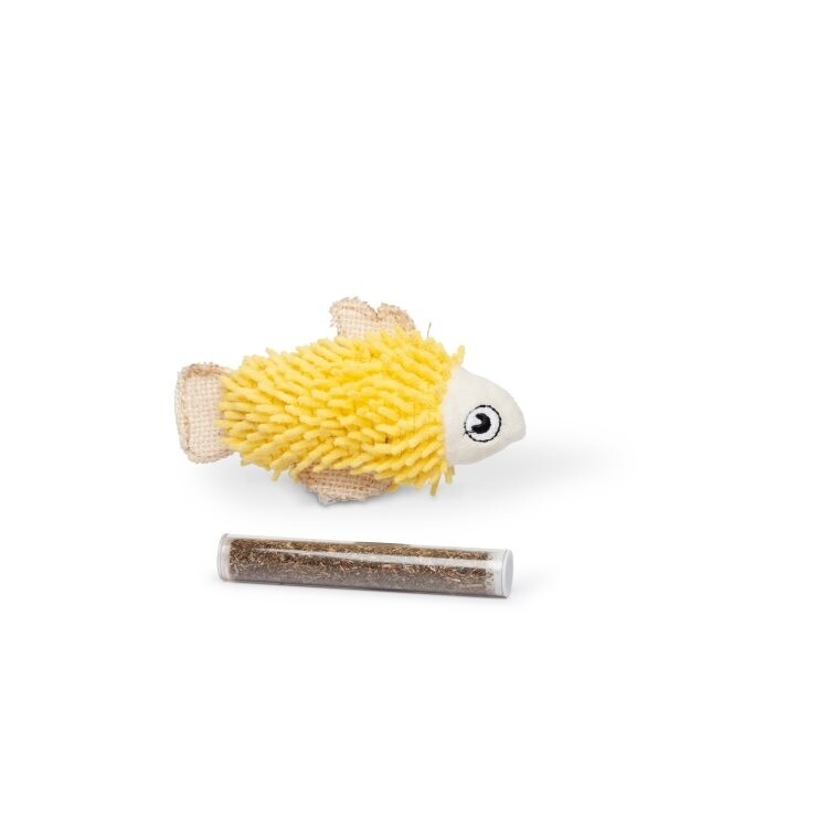 BUDZ Yellow Fish Cat Toy With Catnip Pocket &amp; 1 Tube 4.5&quot;