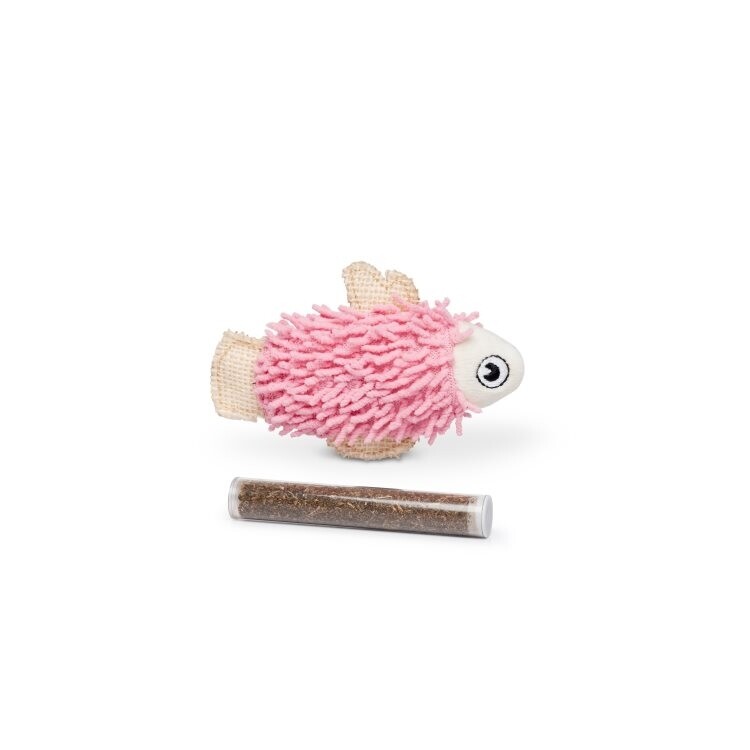 BUDZ Pink Fish Cat Toy With Catnip Pocket &amp; 1 Tube 4.5&quot;