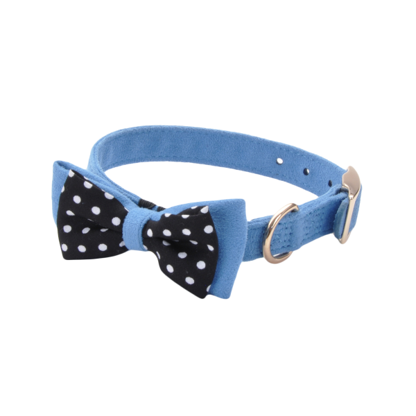 Accent Microfiber Collar Boho Blue w/Polka Dot Bow 5/8x16&quot;