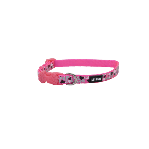 BTO Li&#39;l Pals Reflective Collar Pink Hearts 3/8x6-8&quot;