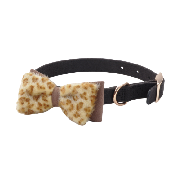 Accent Microfiber Collar Mod Blk w/Leopard Bow 5/8x13&quot;