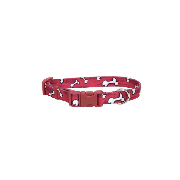 DSC BTO Pet Attire Adj Collar 1&quot;x26&quot; Red Bones