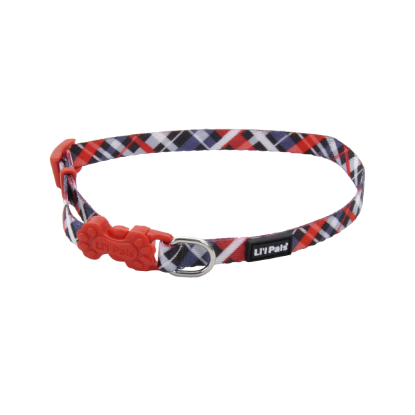 Li&#39;l Pals Collar Dog Red/Grey Plaid 5/16x8-12&quot;
