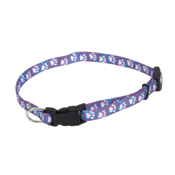 Li&#39;l Pals Printed Pattern Adj Nyl Collar 7&quot; Lite Blue Paw