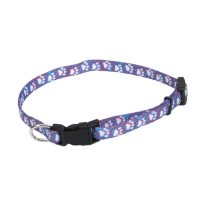 Li&#39;l Pals Printed Pattern Adj Nyl Collar 7&quot; Lite Blue Paw