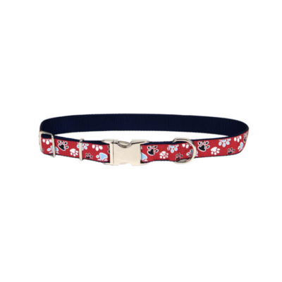 PetAttireRibbon Adj Nyl Collar w/Buckle 5/8x18" Red Paw