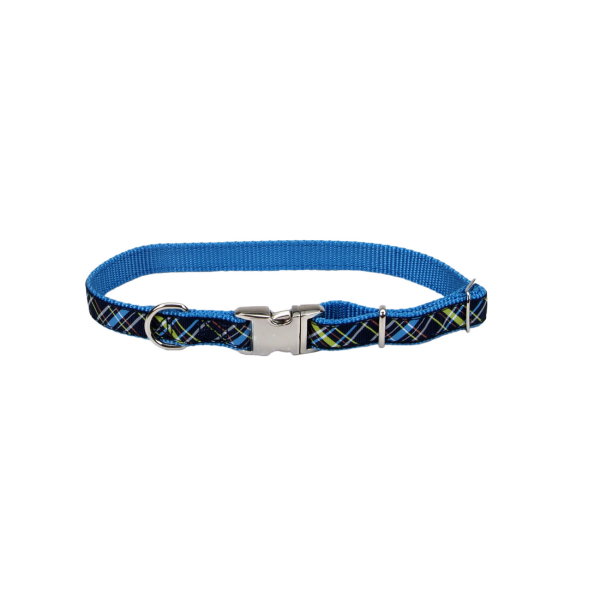 PetAttireRibbon Adj Nyl Collar w/Buckle 5/8x18&quot; Navy Plaid