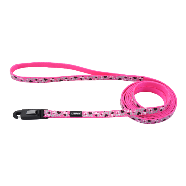 BTO Li&#39;l Pals Reflective Leash Pink Hearts 3/8&quot;x6&#39;