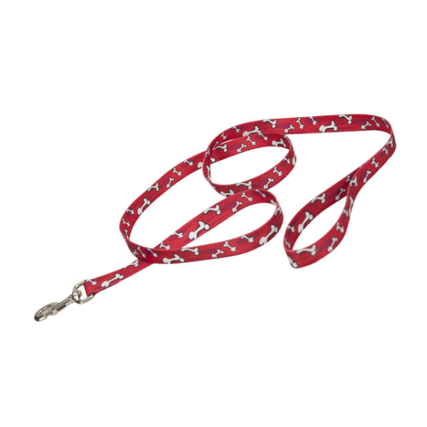DSC Pet Attire Leash 1&quot; x 6&#39; Red Bones