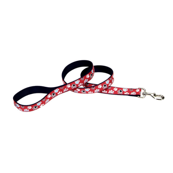 PetAttireRibbon Nyl Leash 1&quot; x 6&#39; Red with Paw