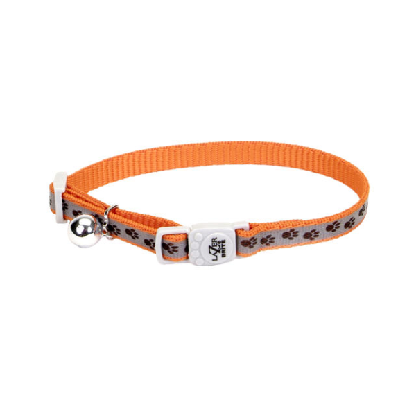 LazerBrite Refl Bkwy Cat Collar 12&quot; Orange Paws