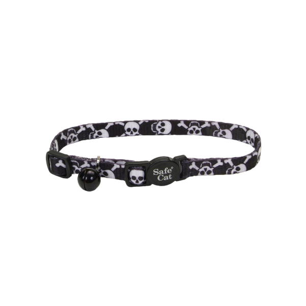 Safecat Fashion Adj Breakaway Collar Black Skulls