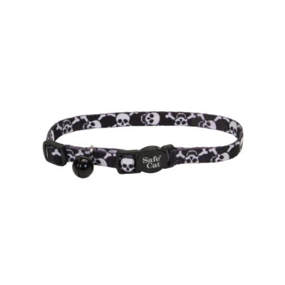 Safecat Fashion Adj Breakaway Collar Black Skulls