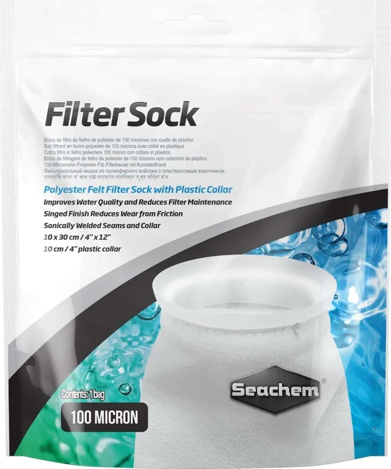 Seachem - Polyester Felt Filter Sock with Plastic Collar 100 Micron 17.5 x 40.5cm (7 x 16in)