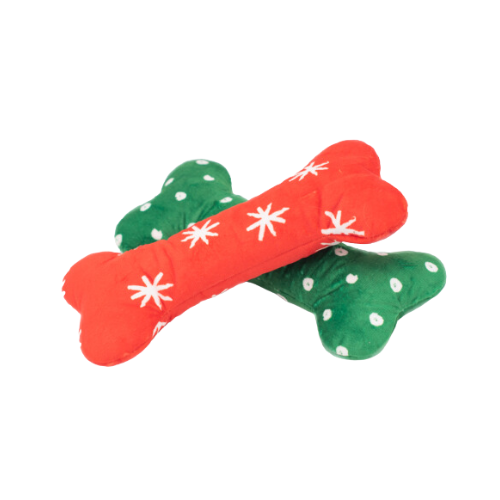 ZippyPaws Holiday Plush Bones Patterned Large 2 pc