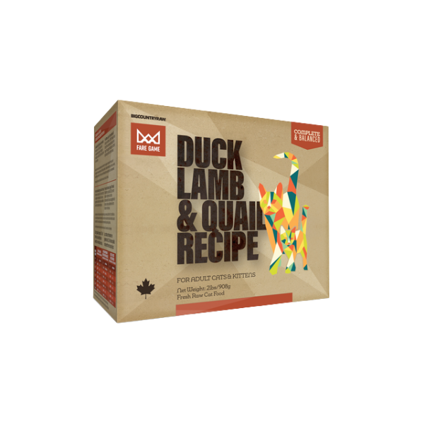 BCR Fare Game Duck, Lamb &amp; Quail Raw Cat Food 2 lb