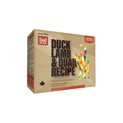 BCR Fare Game Duck, Lamb &amp; Quail Raw Cat Food 2 lb