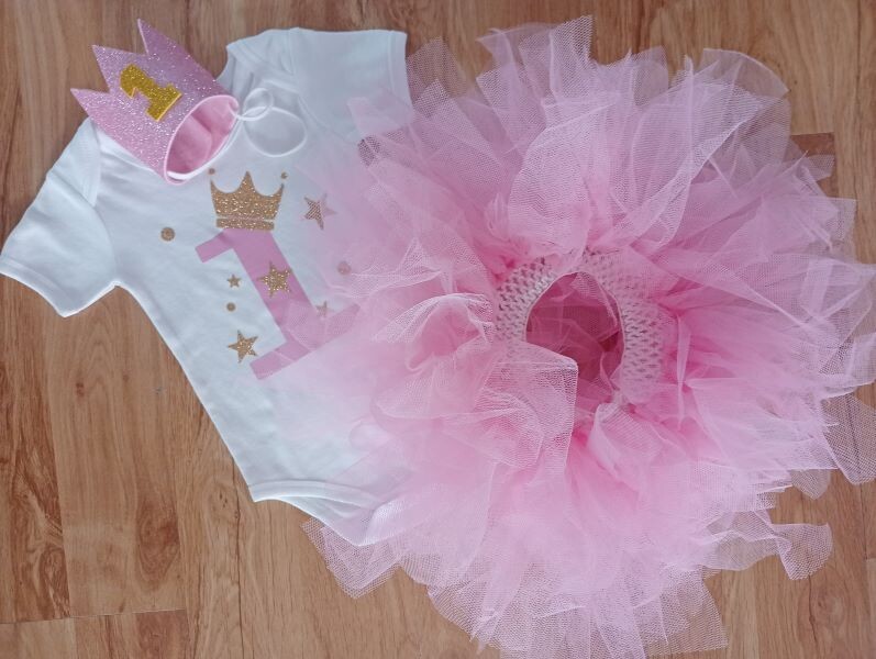 First birthday Tutu Set with Crown - Pink &amp; Gold