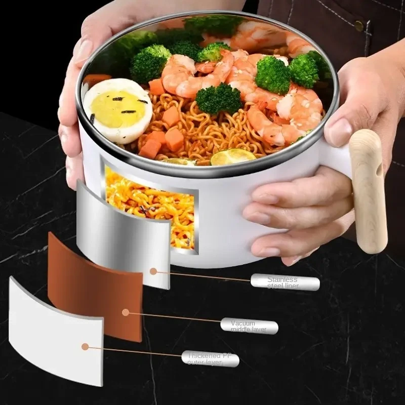 1pc Double-Layer Stainless Steel Instant Noodle Bowl - Anti