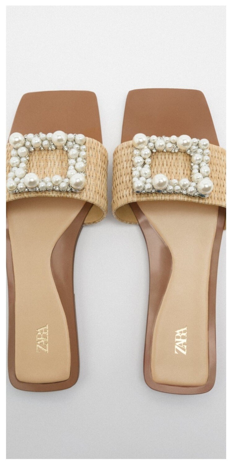 Embellished flat slider sandals