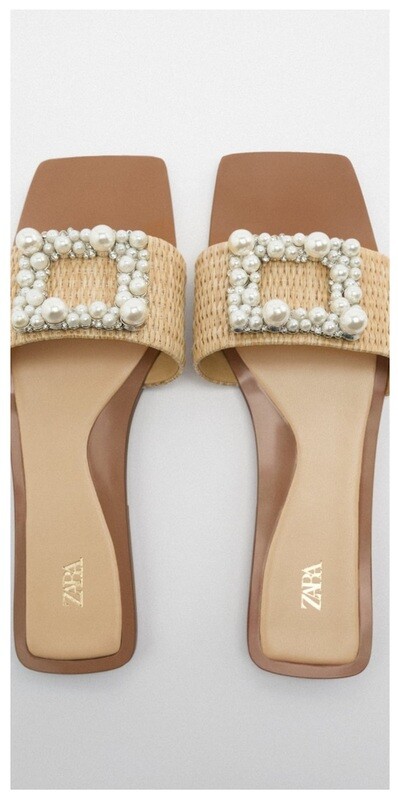 Embellished flat slider sandals