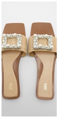 Embellished flat slider sandals