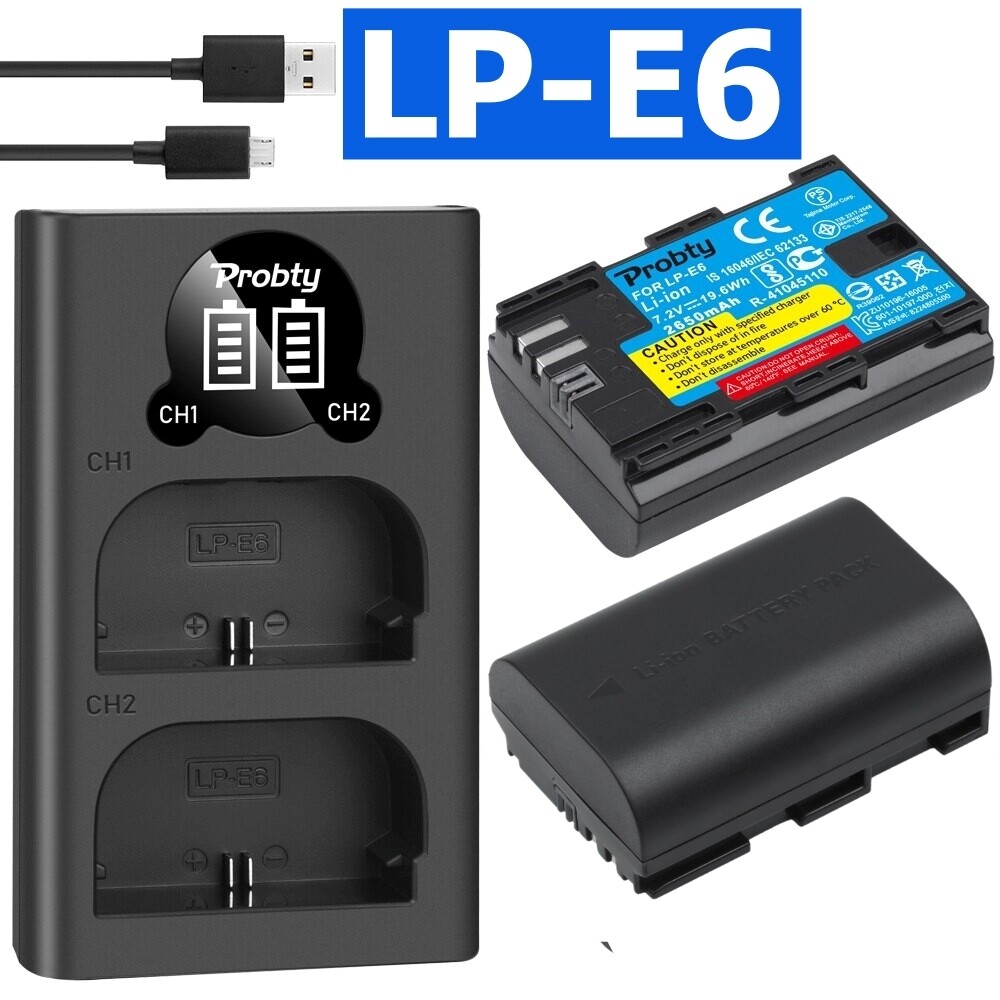 LP-E6N Battery 2650mAh For Canon 5D Mark II III IV 80D 70D 60D 6D EOS 5Ds 5D2 5D3 5DSR 5D4 | 2 Batteries + Charger