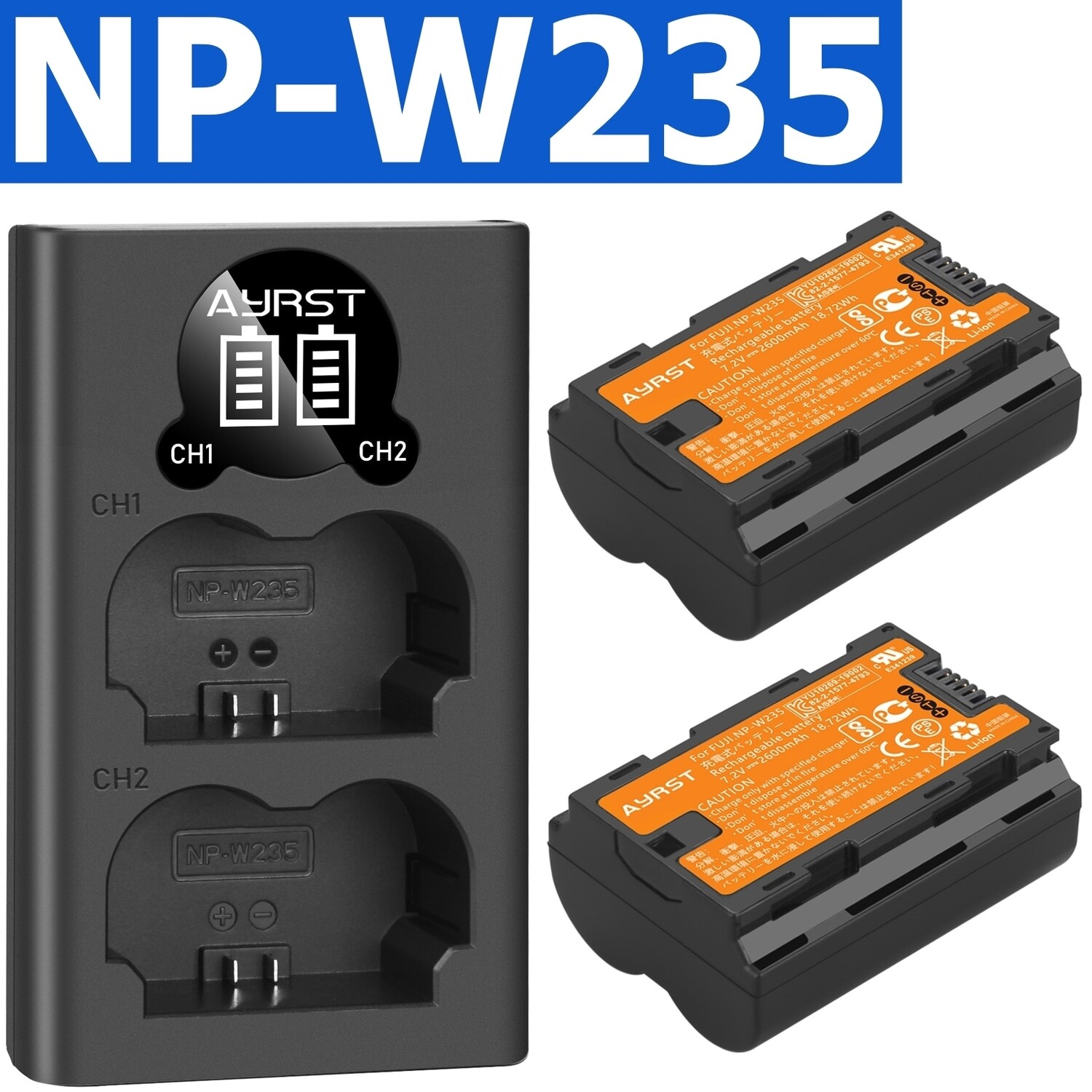 NP-W235 2600mAh Camera Battery+ LED USB Dual Charger for Fujifilm Fuji X-T4, XT4 GFX 100S