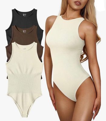 NEW 3pk Womens Bodysuits Sleeveless Ribbed L