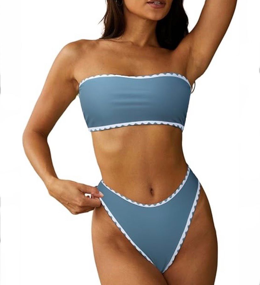 NEW Womens Zaful Wave Bandeau Bikini Blue S