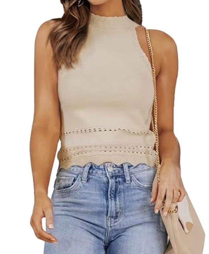 NEW Womens Ribbed Knit Racerback Sleeveless Top L