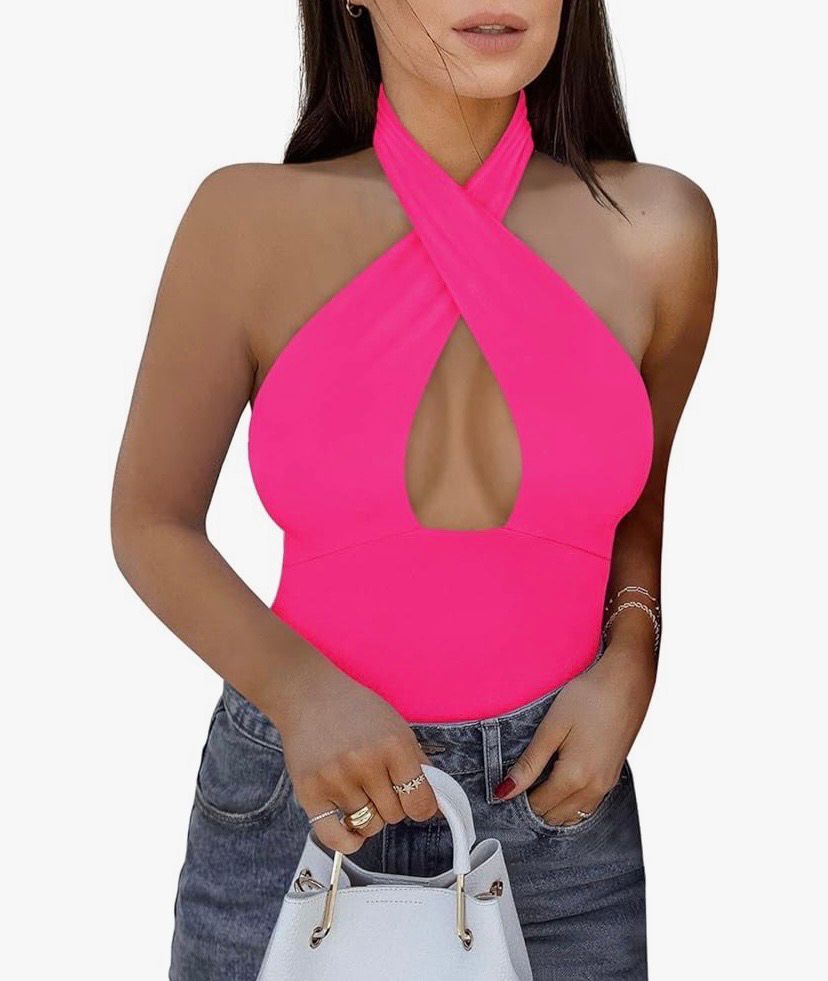 NEW Womens Cross Strap Halter Top Bodysuit M (Multiple Colour Options)