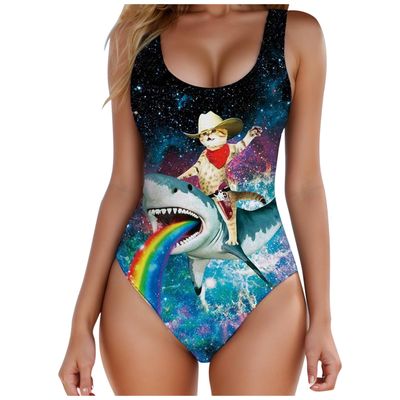 NEW Womens Cat on Shark Swimsuit - Large