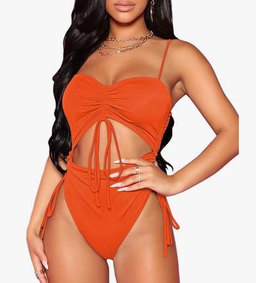 NEW Womens Cut Out Drawstring Swimsuit L