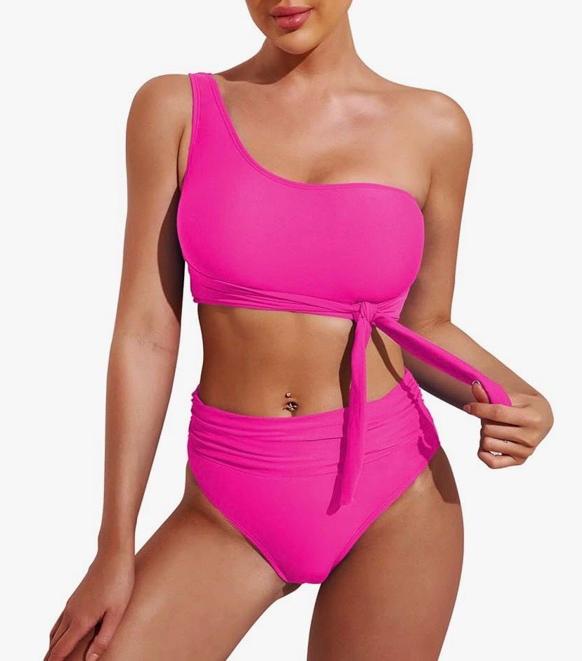 NEW Womens One Shoulder Bikini Swimsuit L