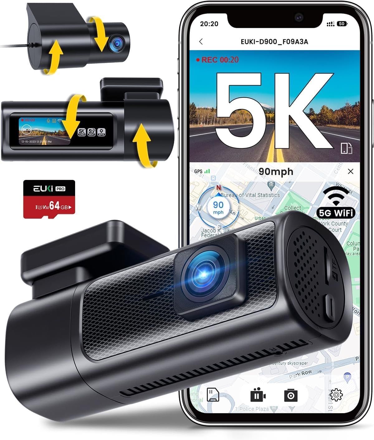 NEW 5K Dash Cam Front and Rear Camera with GPS