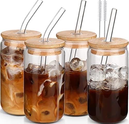 NEW 4 Pack Glass Jars with Bamboo Lids &amp; Straws