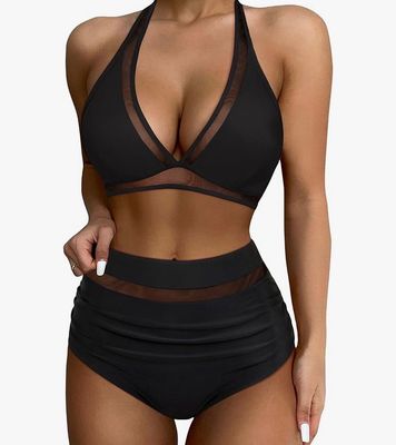 NEW Womens Mesh Halter Bikini Swimsuit L