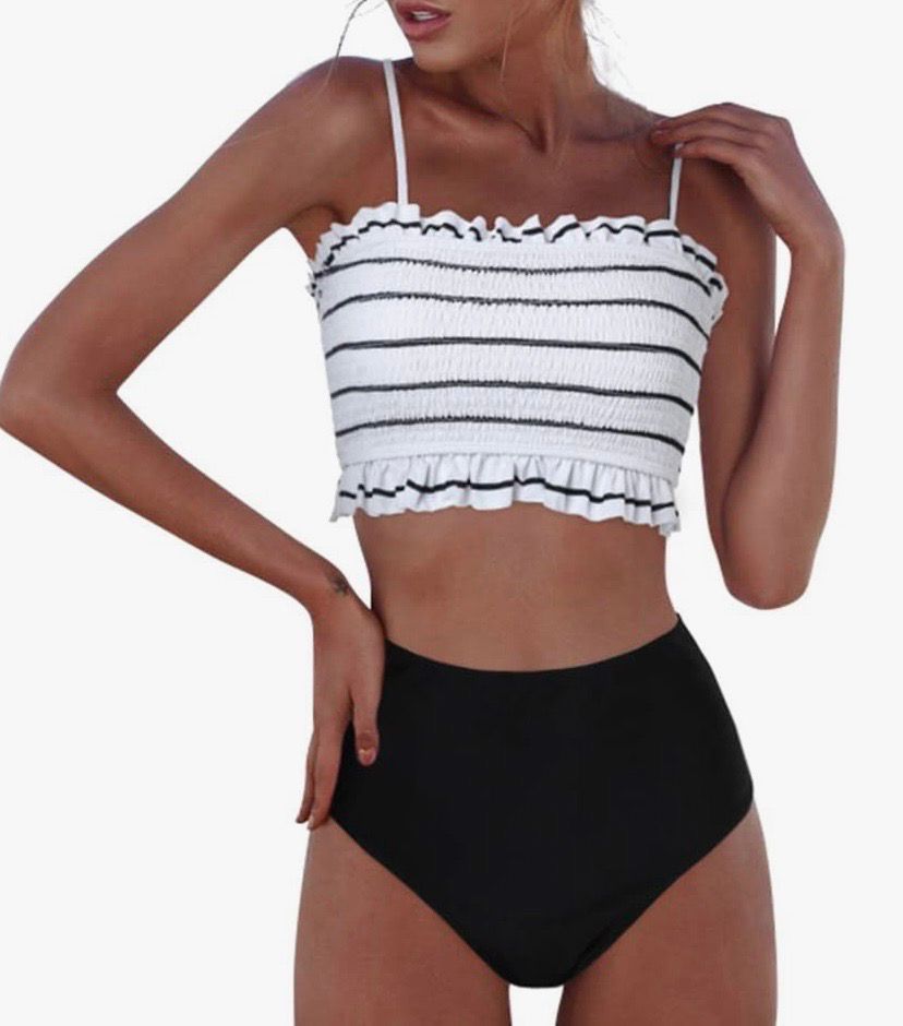 NEW Womens Shirred Bandeau Bikini Swimsuit M