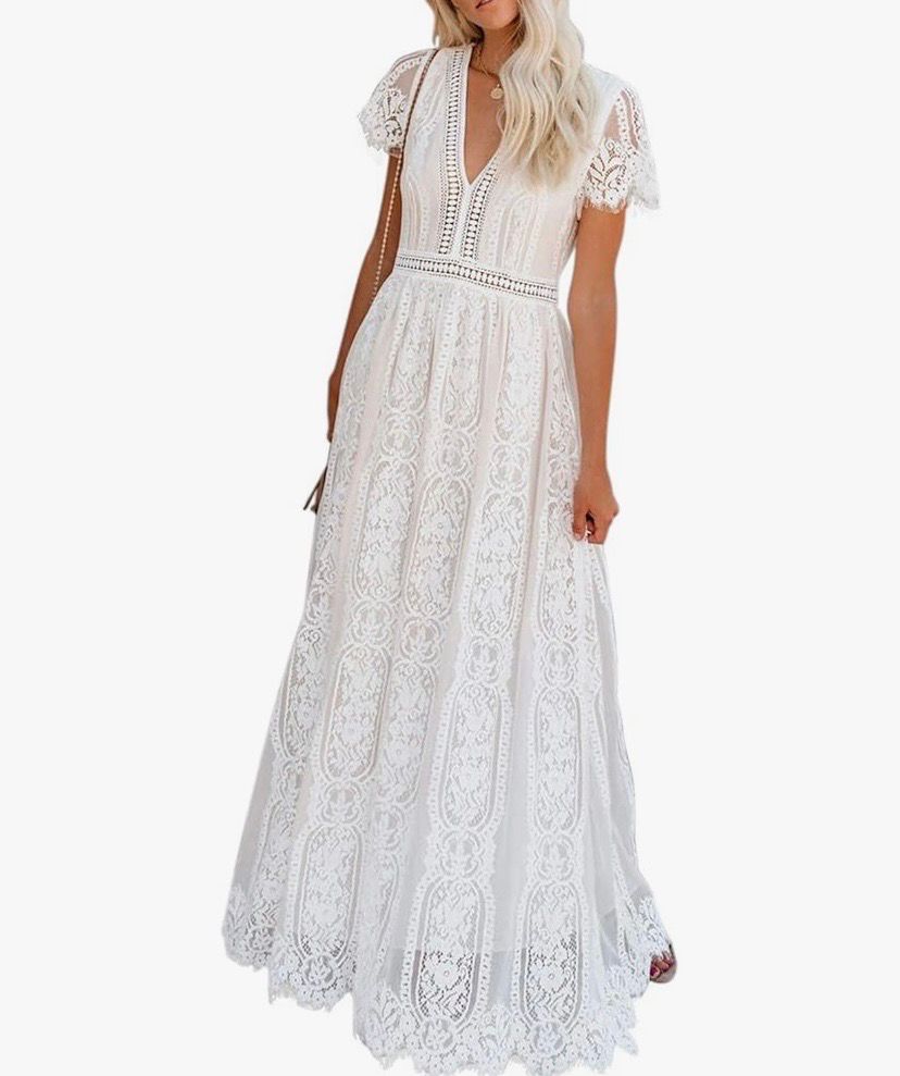 NEW Womens Boho Floral Lace Deep V Dress XL