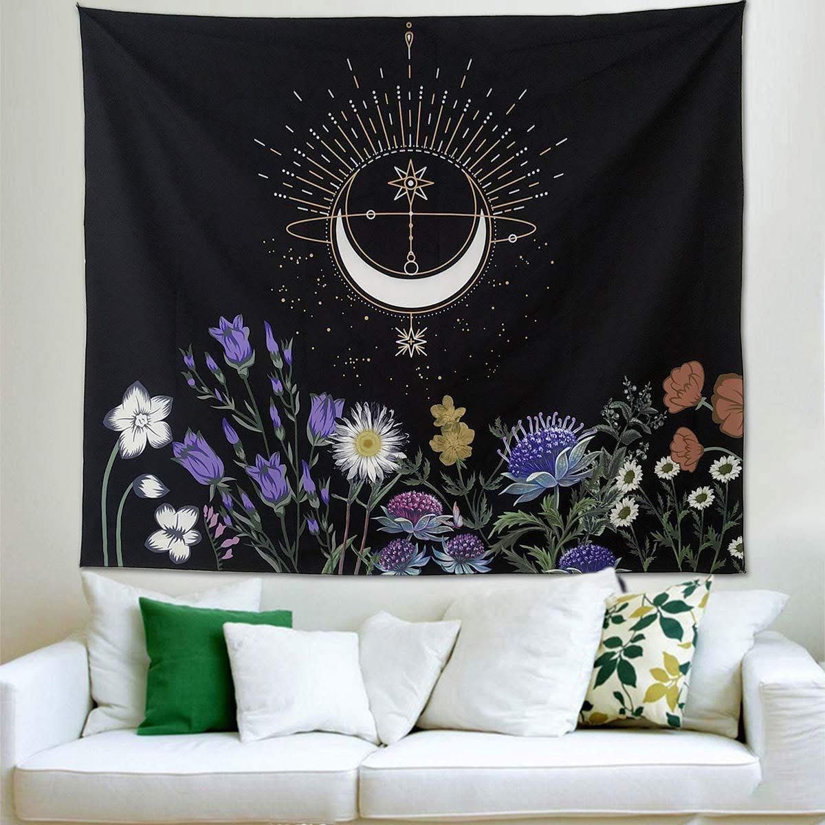 NEW Tapestry Moon &amp; Flowers Wall Banner